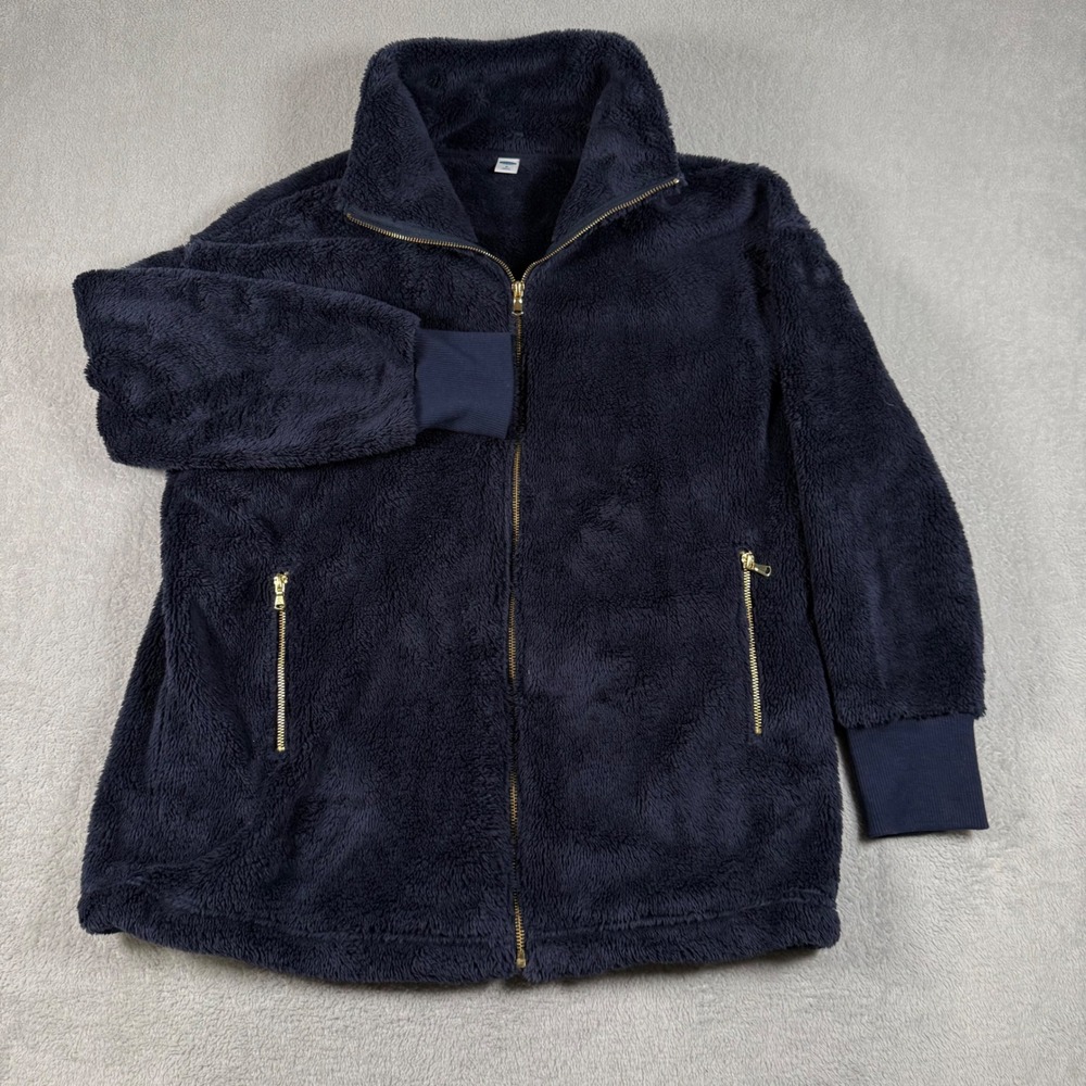 Old Navy Navy Blue Plush High-Pile Fleece Full-Zip Jacket Cozy Teddy Coat Size M